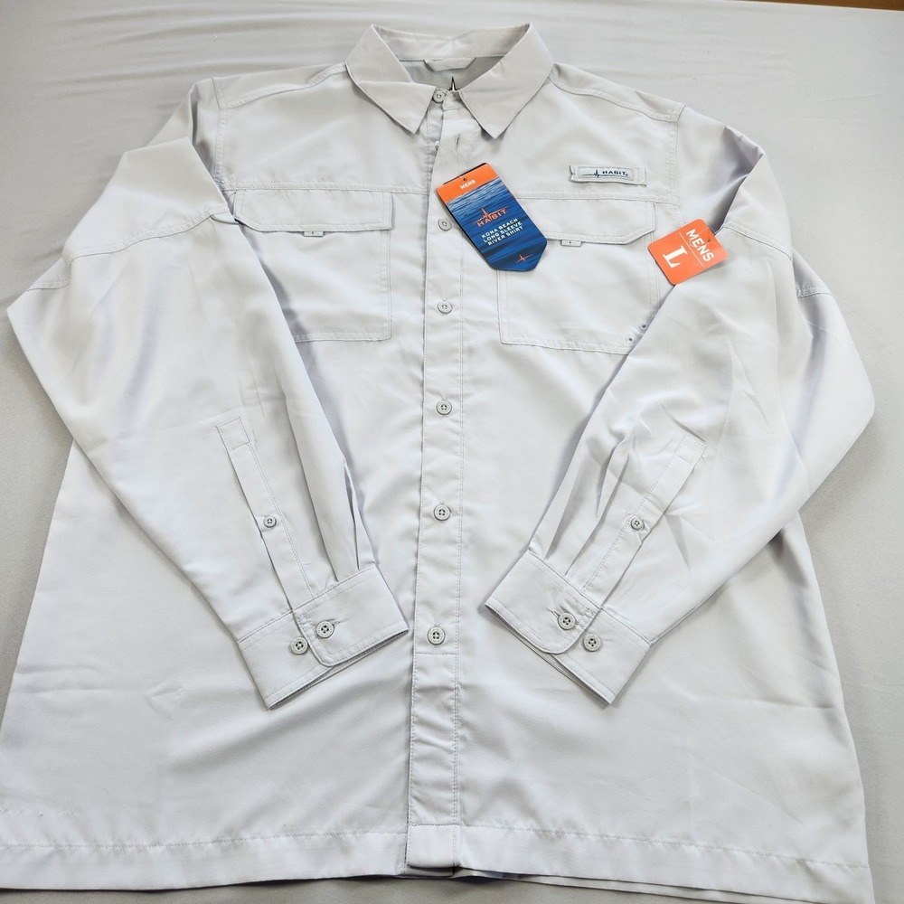 Habit Fishing Shirt Mens L Gray Long Sleeve Vented Pockets Mesh 40+ Solar NWT